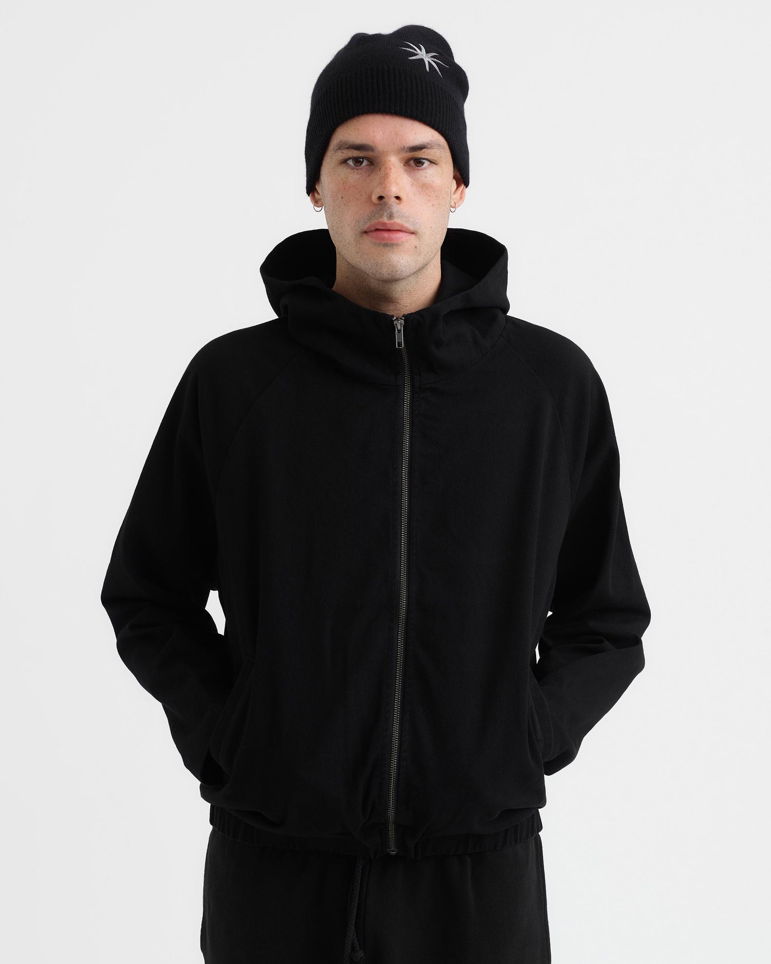 Raglan Sleeve Hooded Zip Jacket