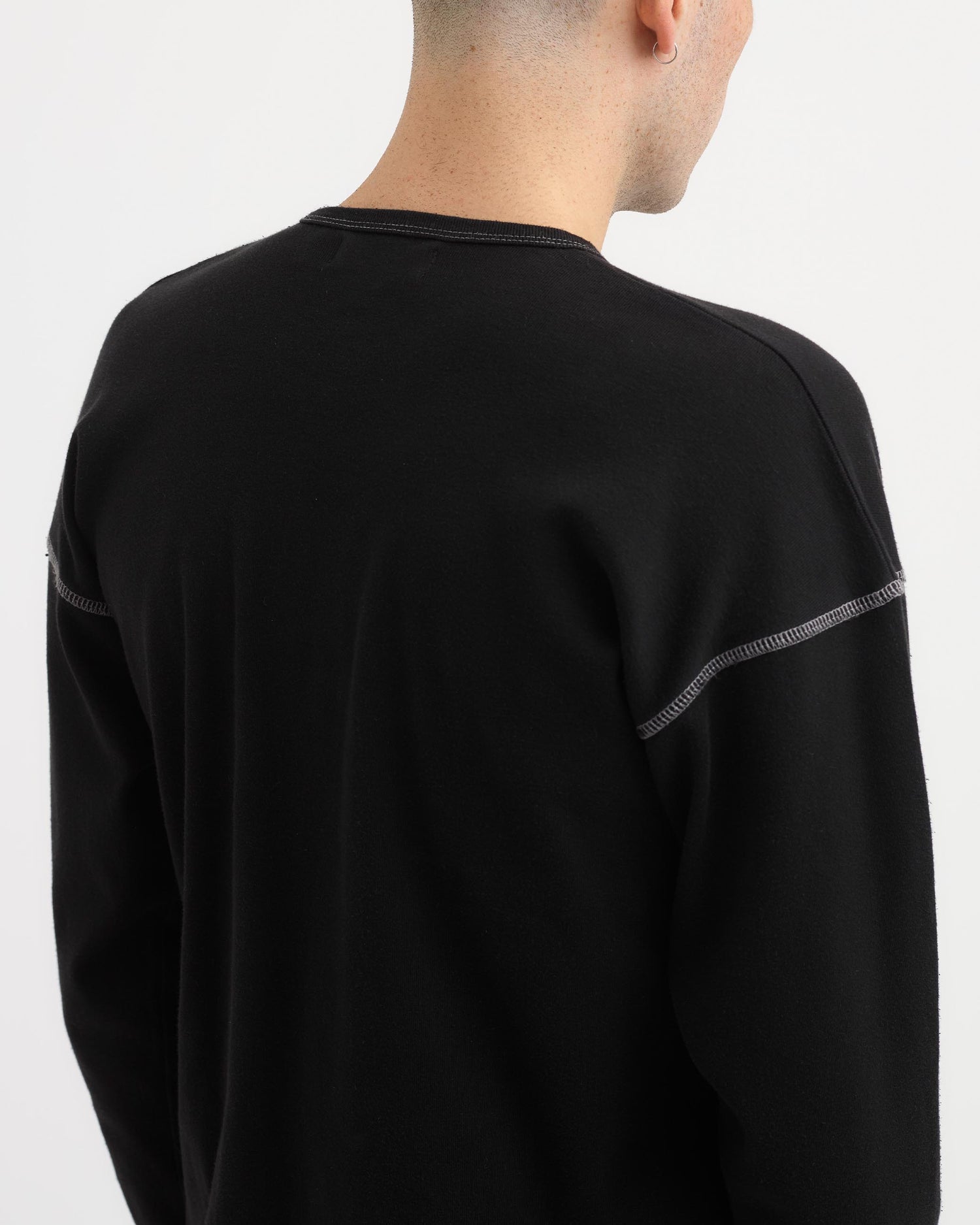 Heavy Rib Knit LS Tee - Black