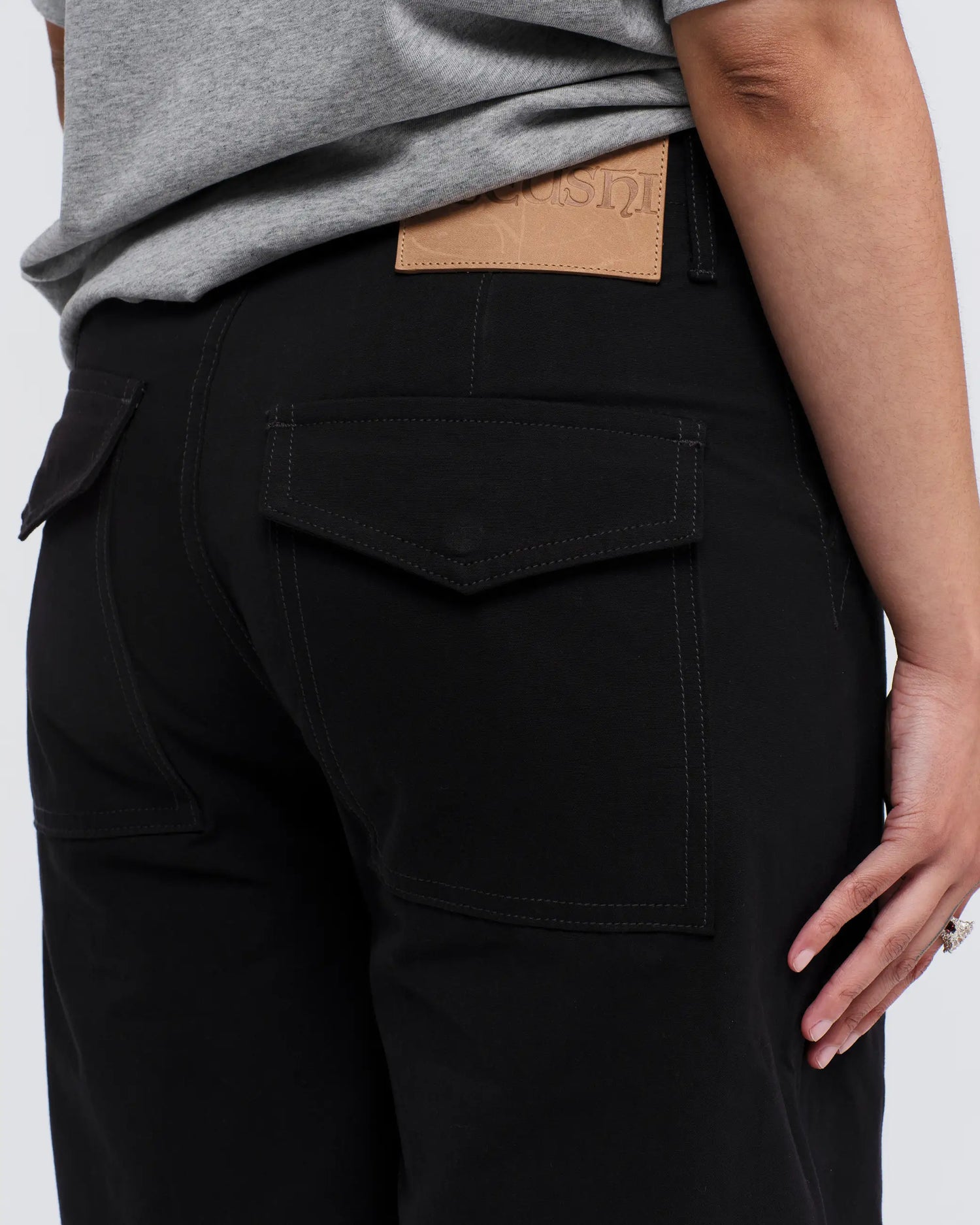 Loose Cut Canvas Fatigue Pant - Washed Black