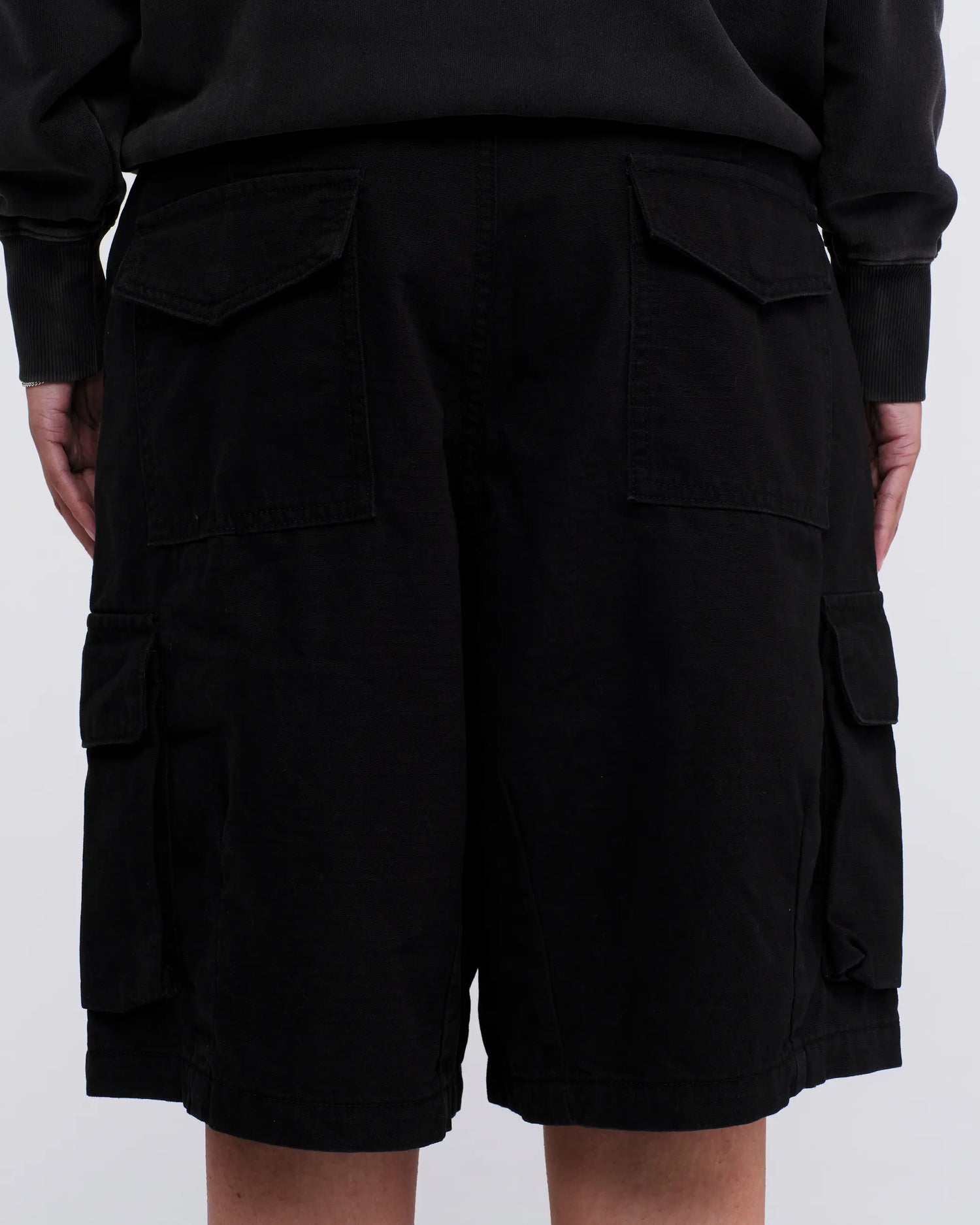 Cotton Ripstop Cargo Shorts - Washed Black