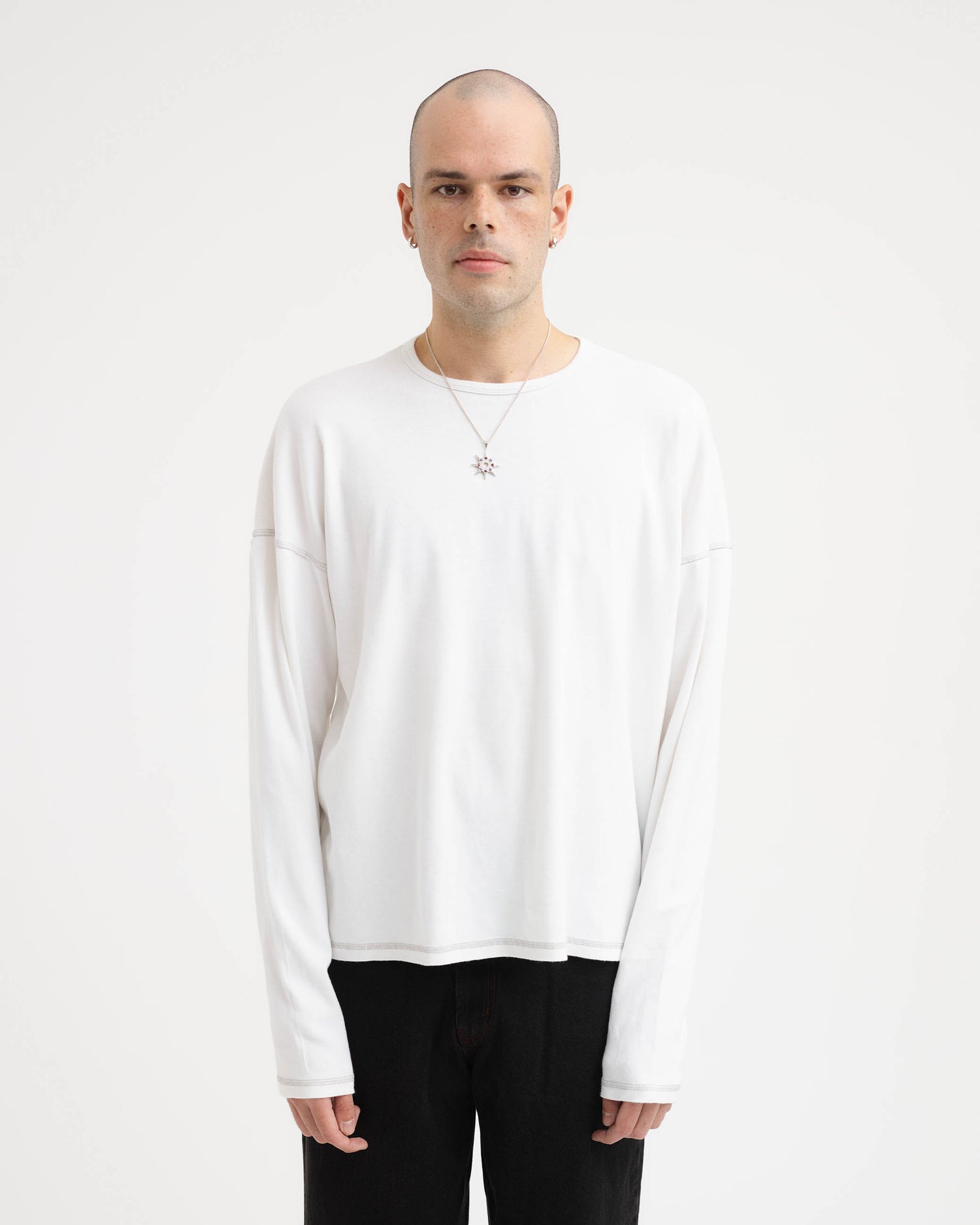 Heavy Rib Knit LS Tee - White