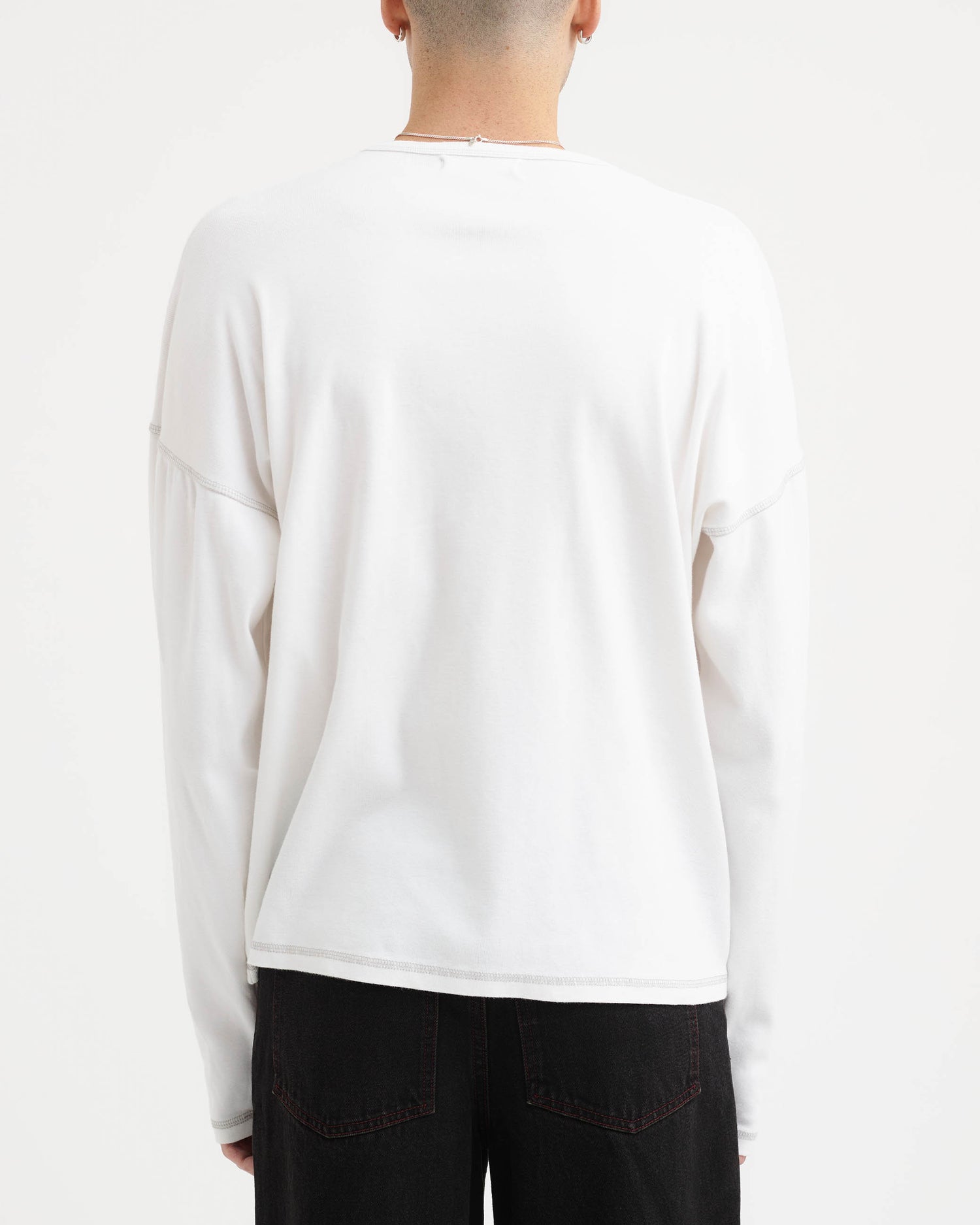 Heavy Rib Knit LS Tee - White