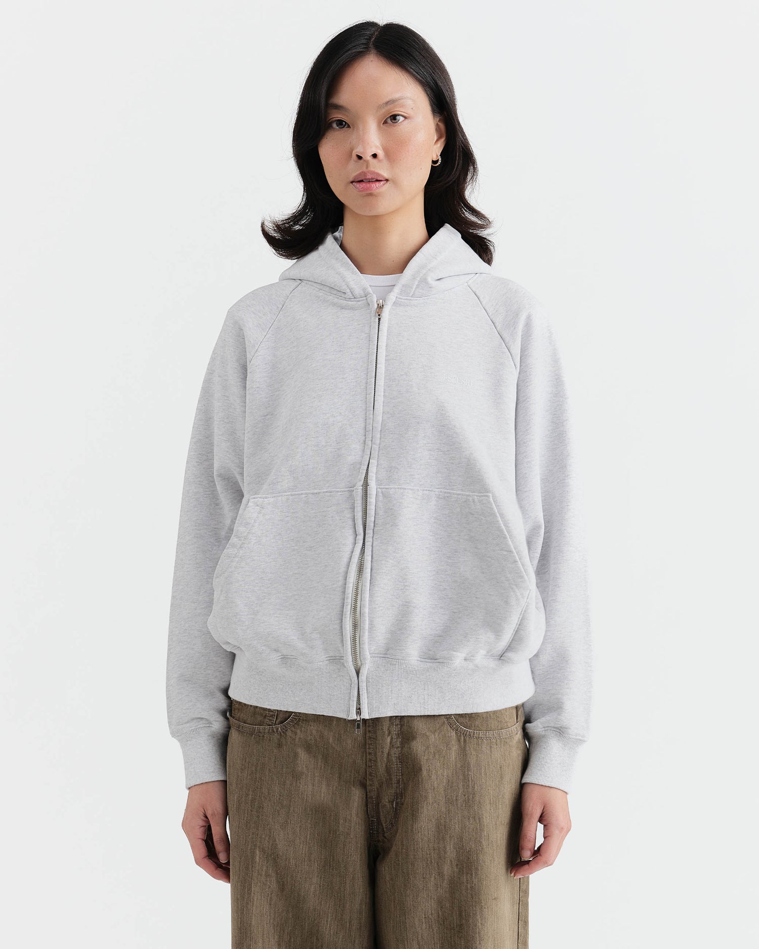 Studio Raglan Zip Hoodie - White Marle