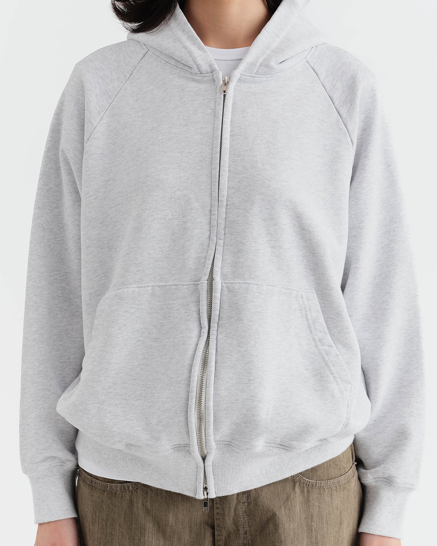 Studio Raglan Zip Hoodie - White Marle