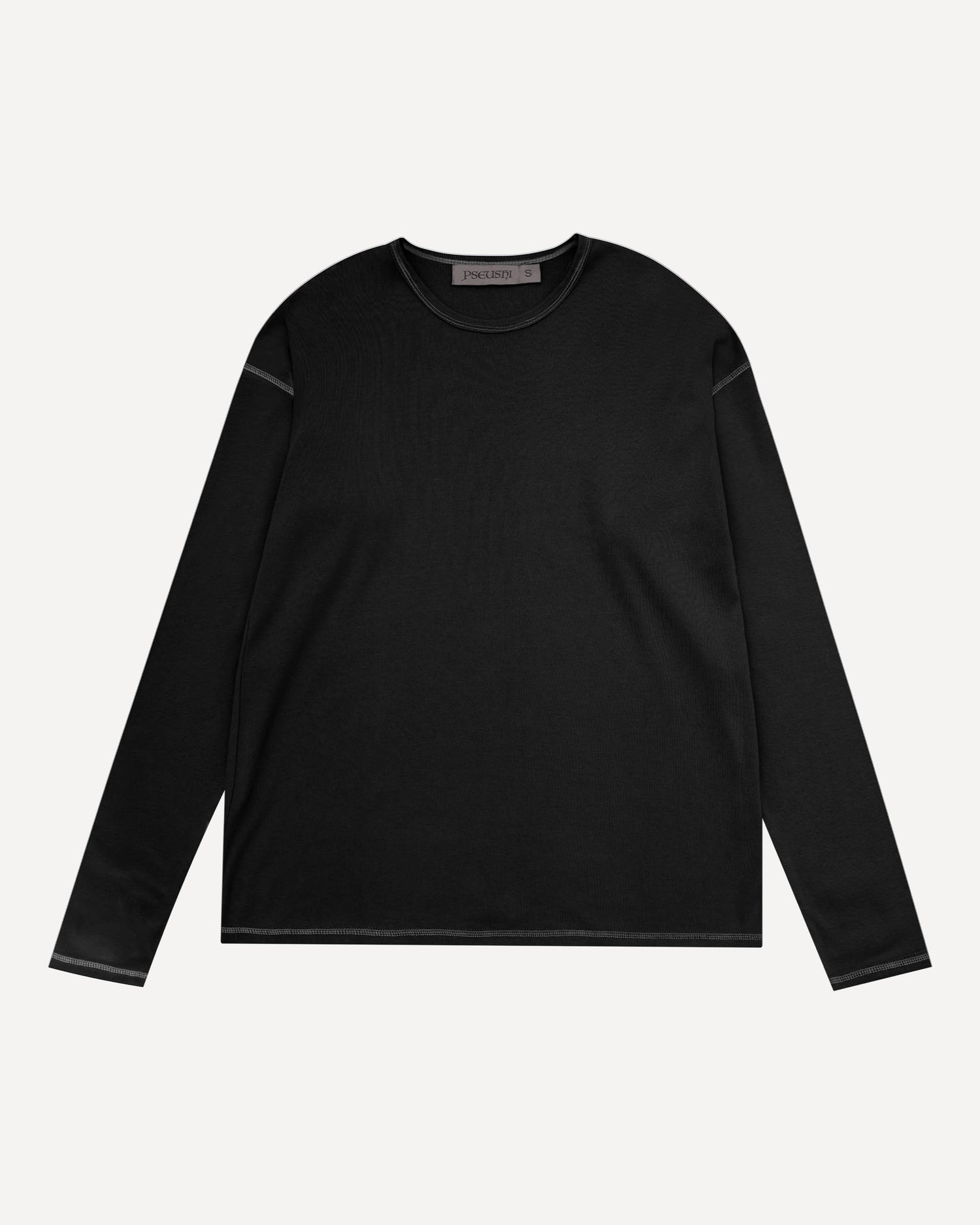 Heavy Rib Knit LS Tee - Black