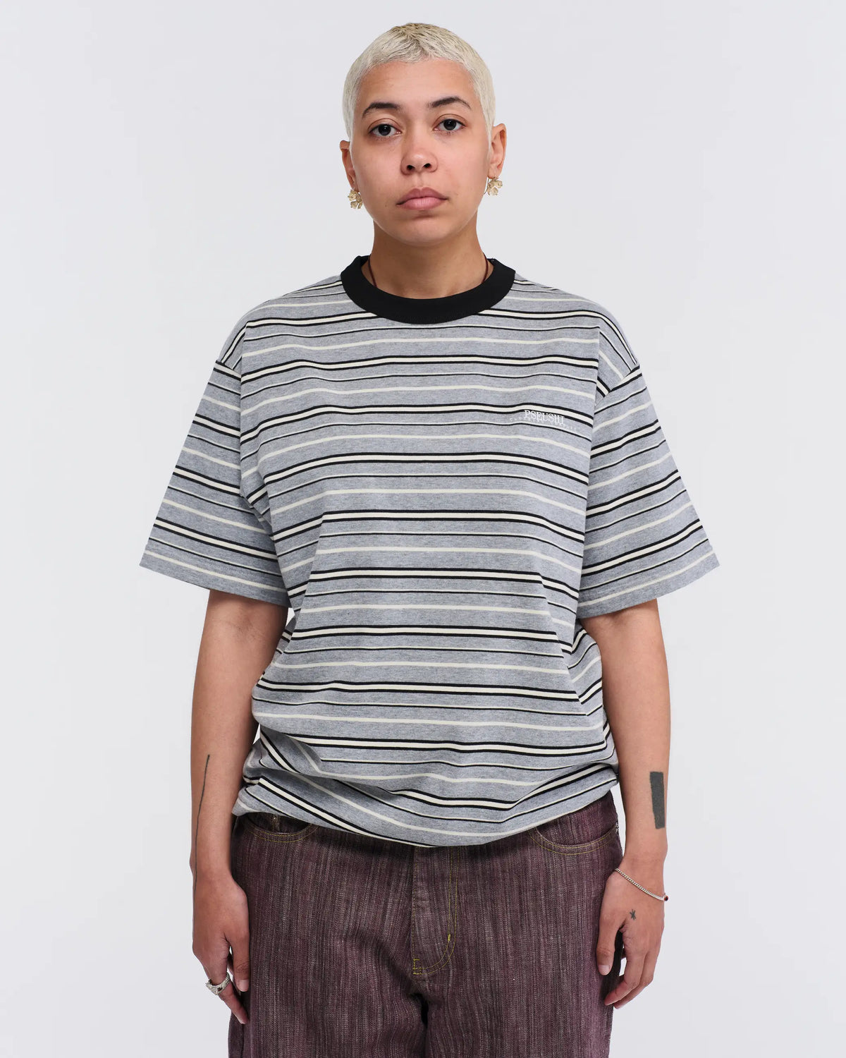 Knitted Stripes Tee - Grey