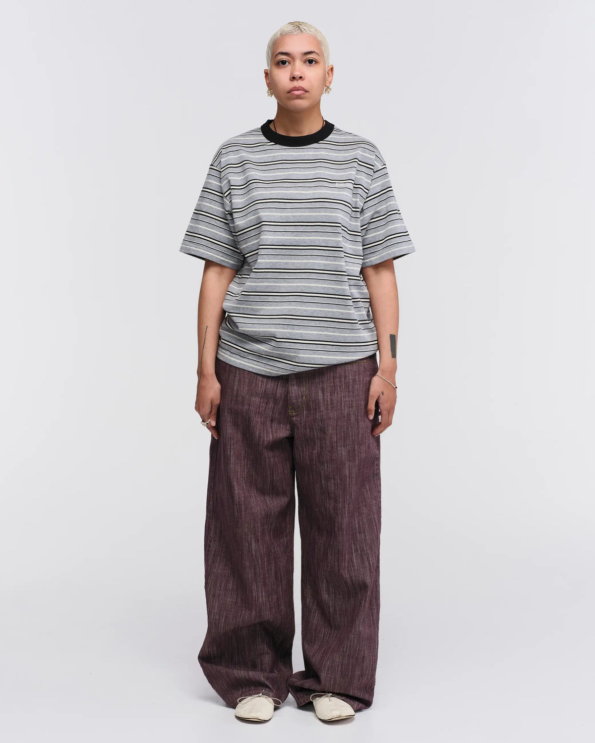 Knitted Stripes Tee - Grey