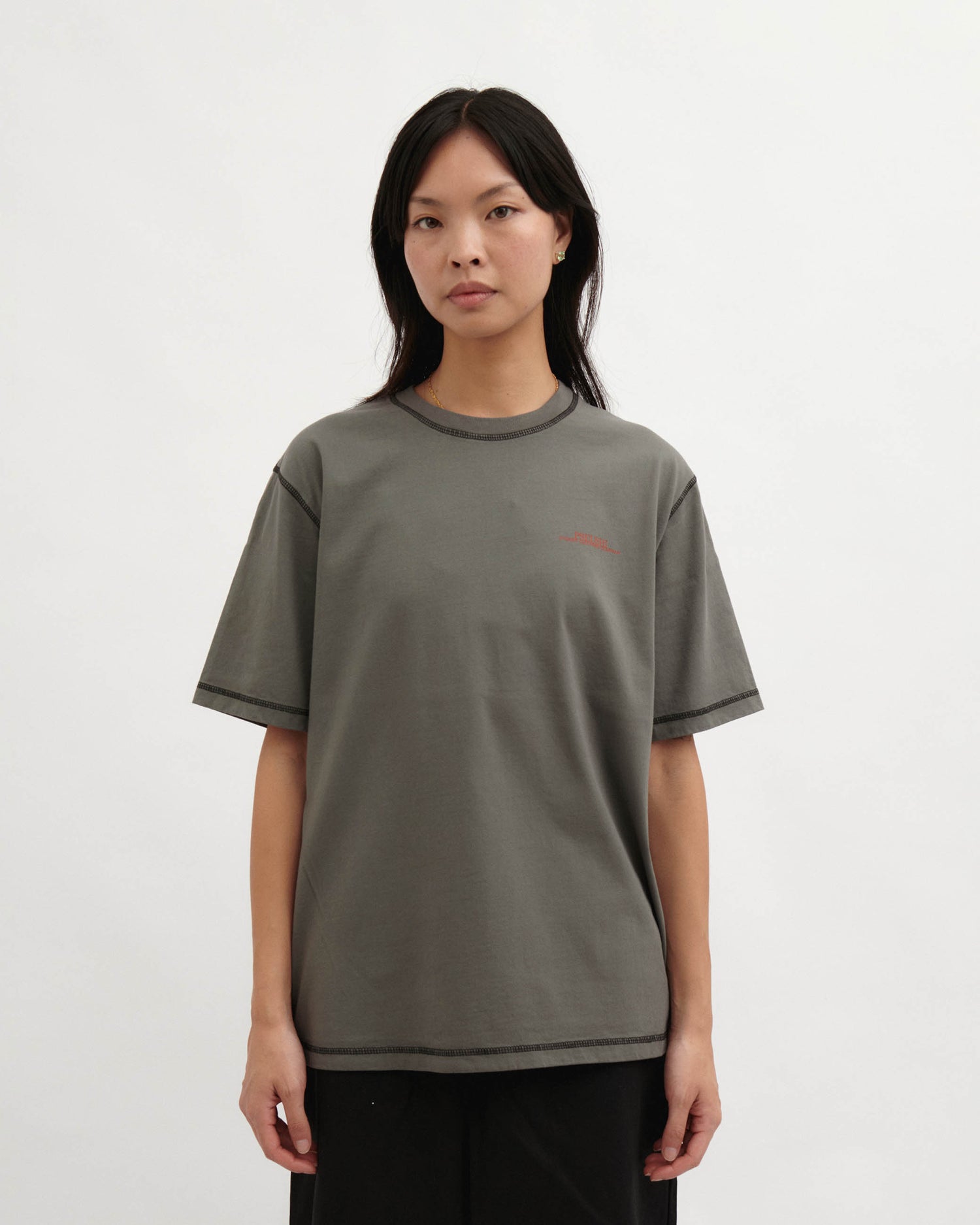 Contrast Stitch Tee - Charcoal