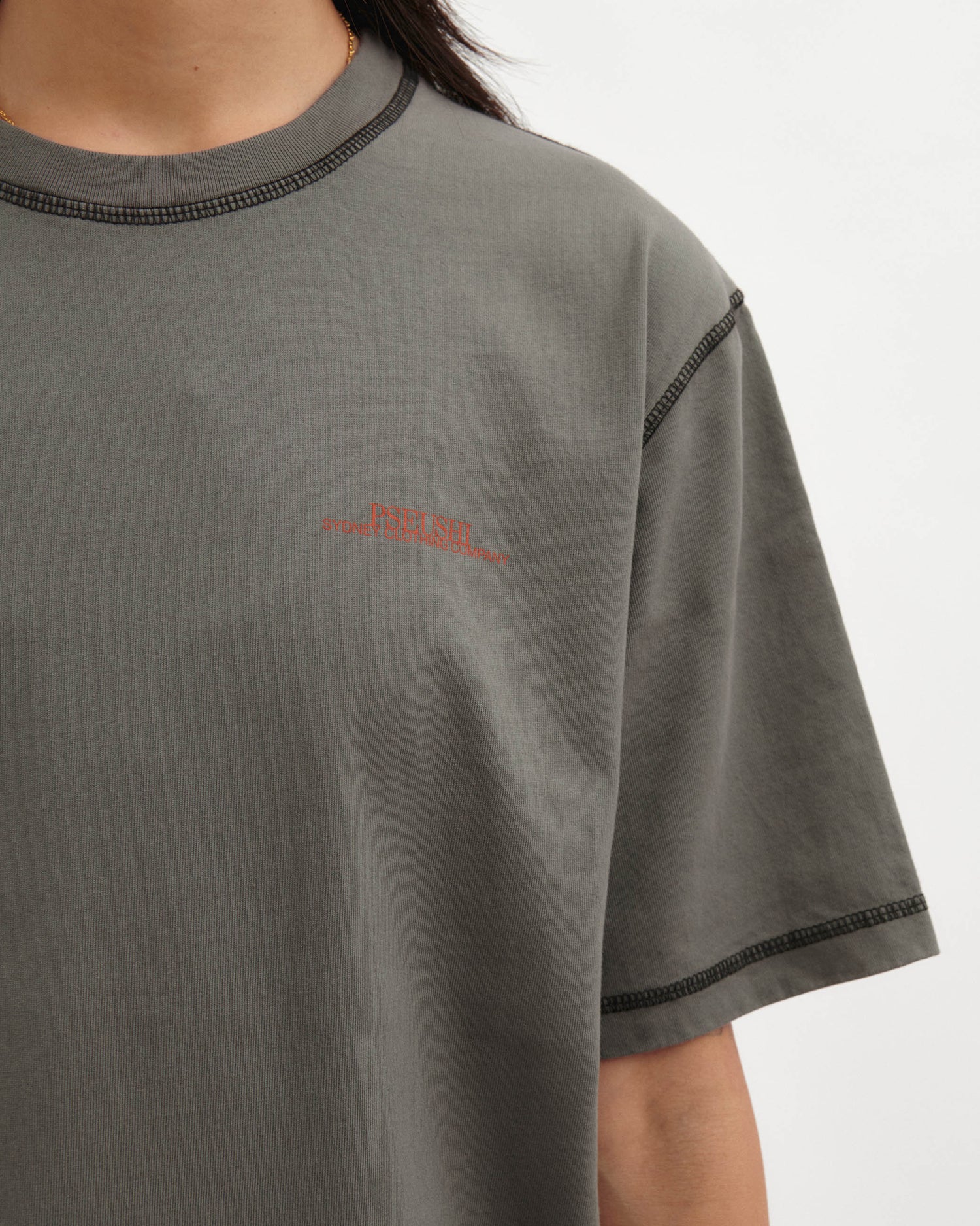 Contrast Stitch Tee - Charcoal