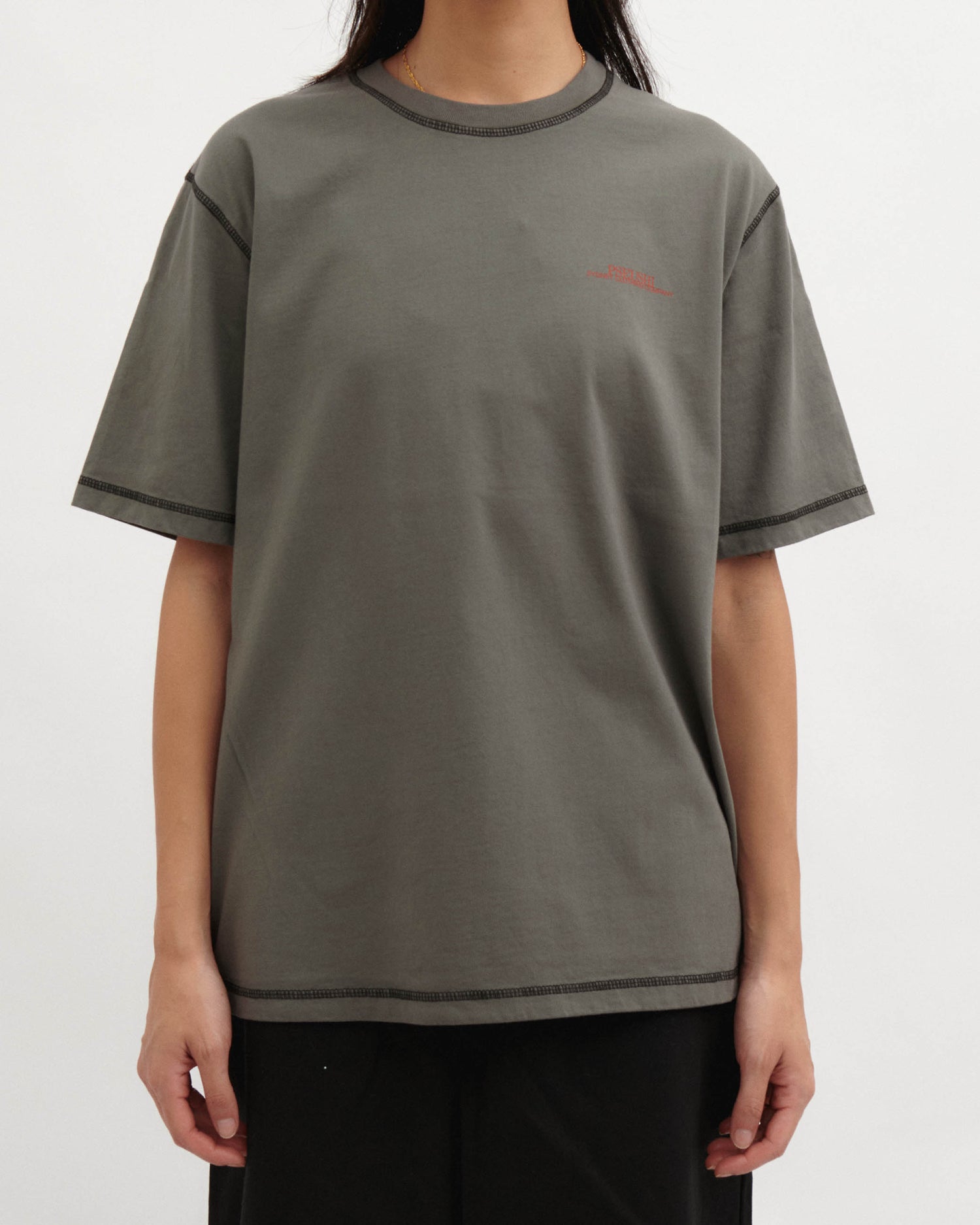 Contrast Stitch Tee - Charcoal