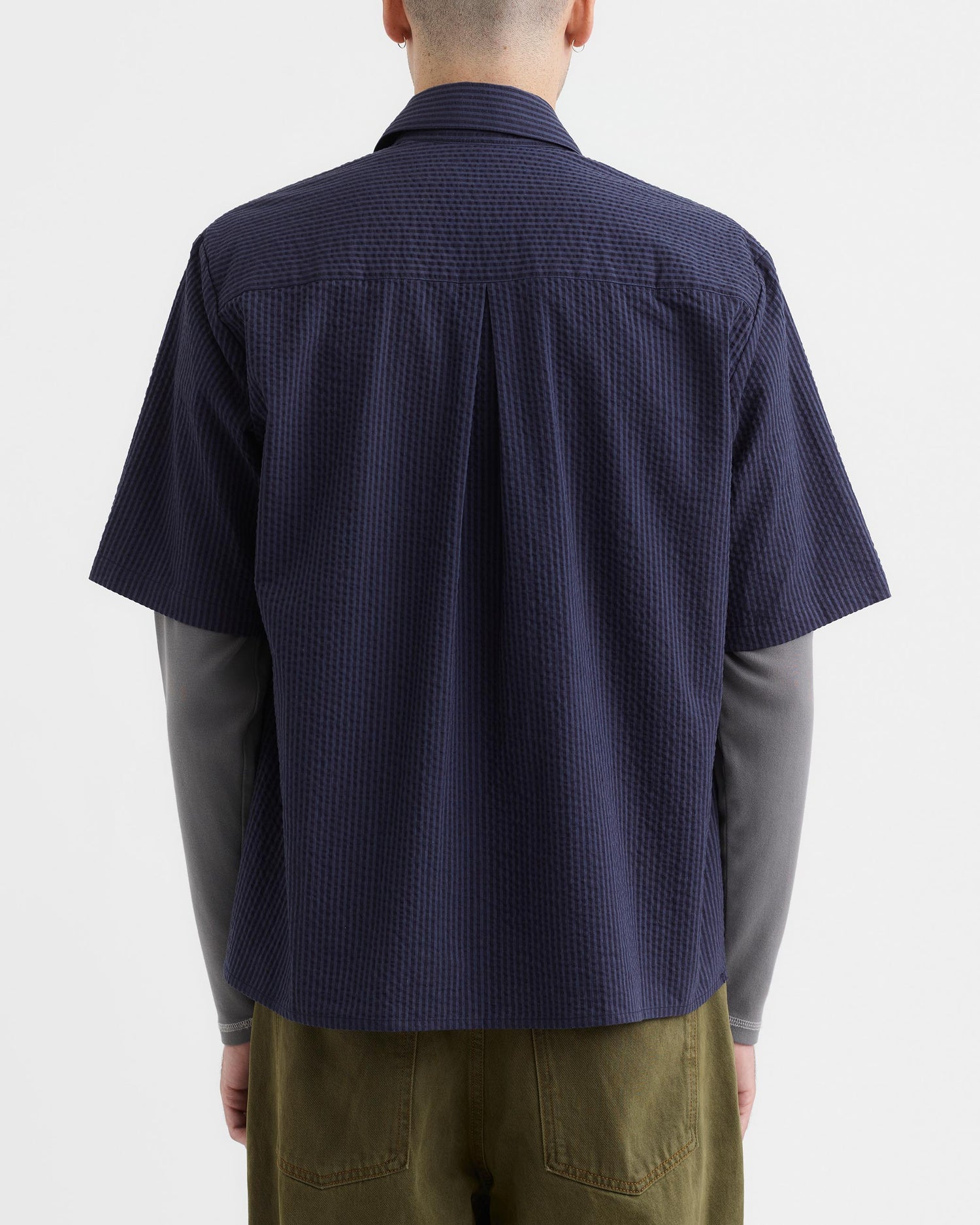 Short Sleeve Seersucker Shirt - Navy