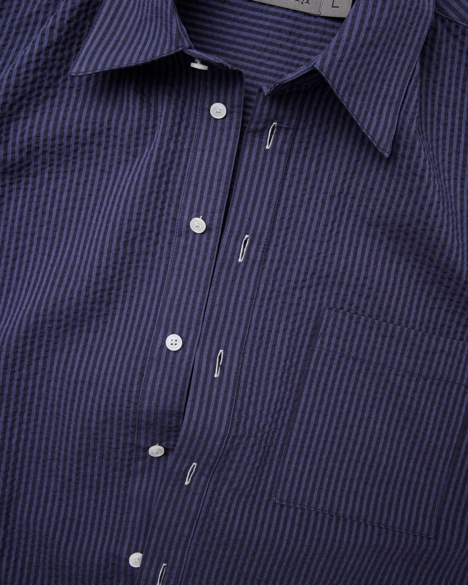 Short Sleeve Seersucker Shirt - Navy