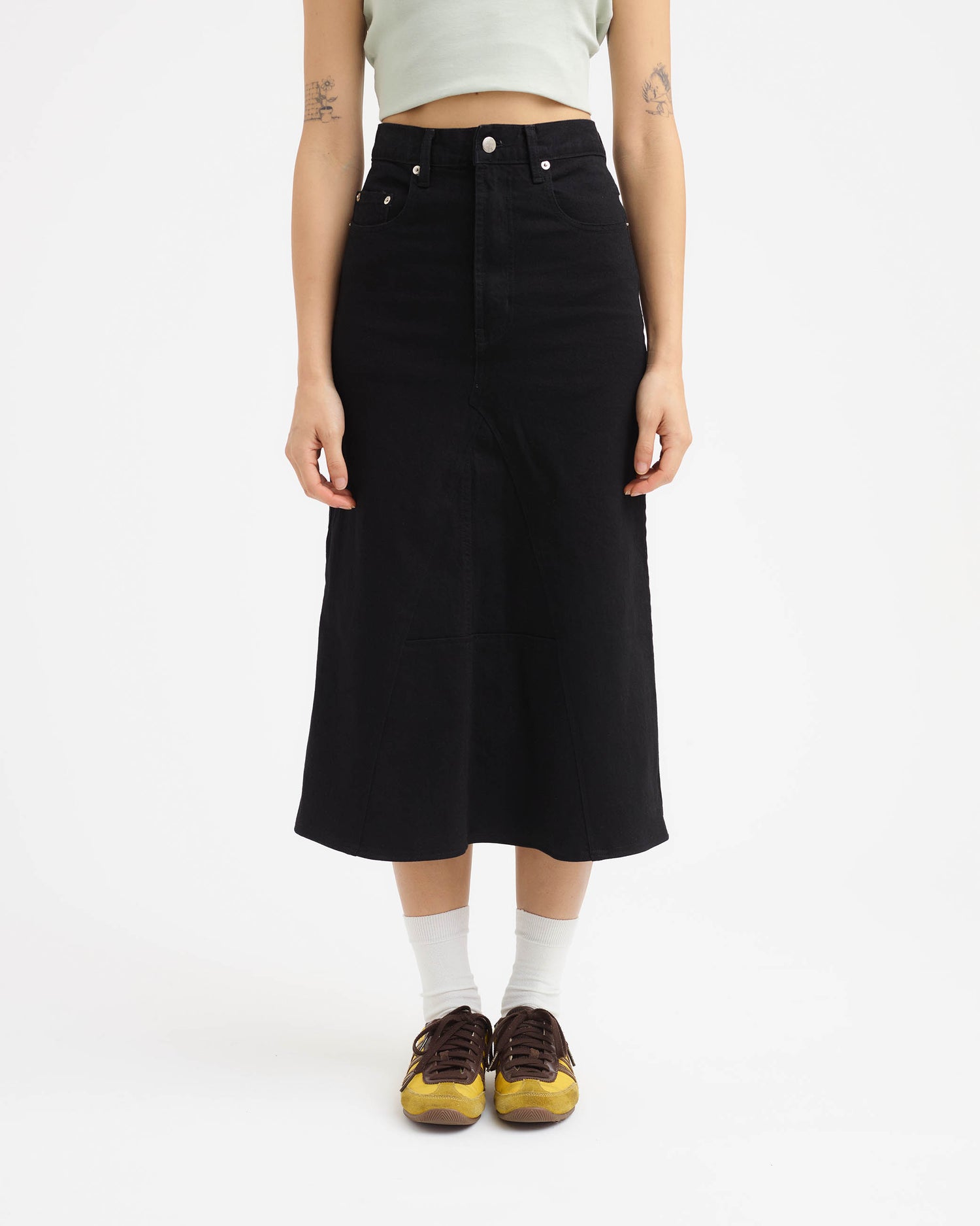 Denim Midi Skirt - Washed Black