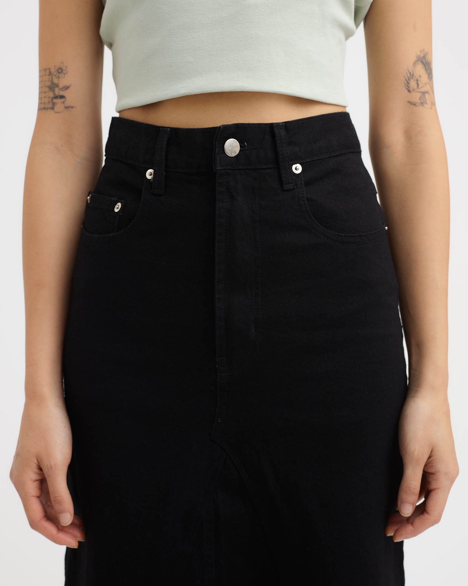 Denim Midi Skirt - Washed Black