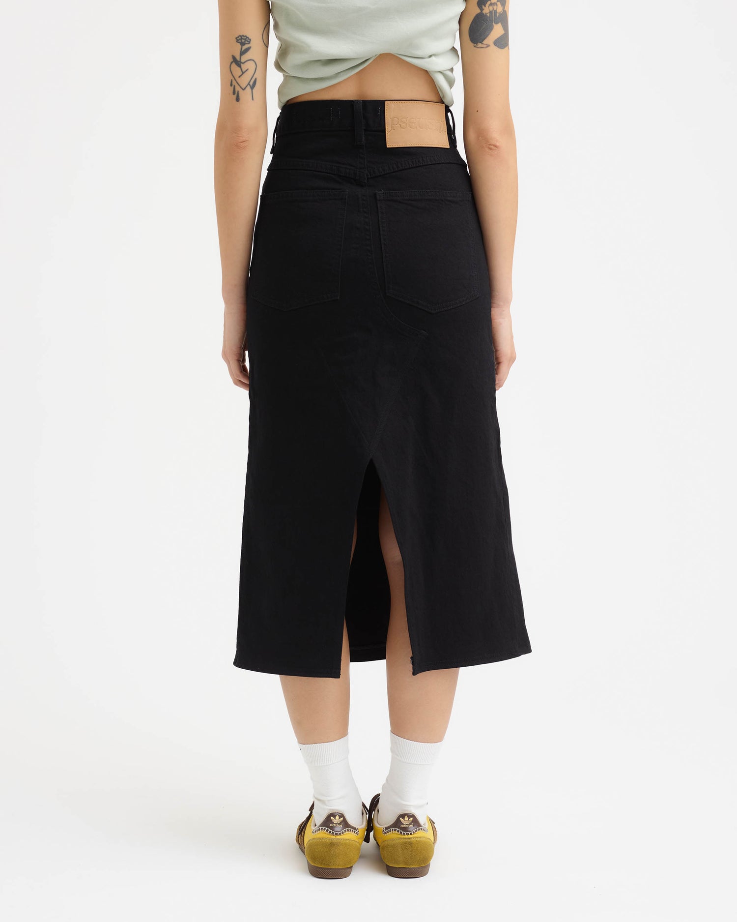 Denim Midi Skirt - Washed Black