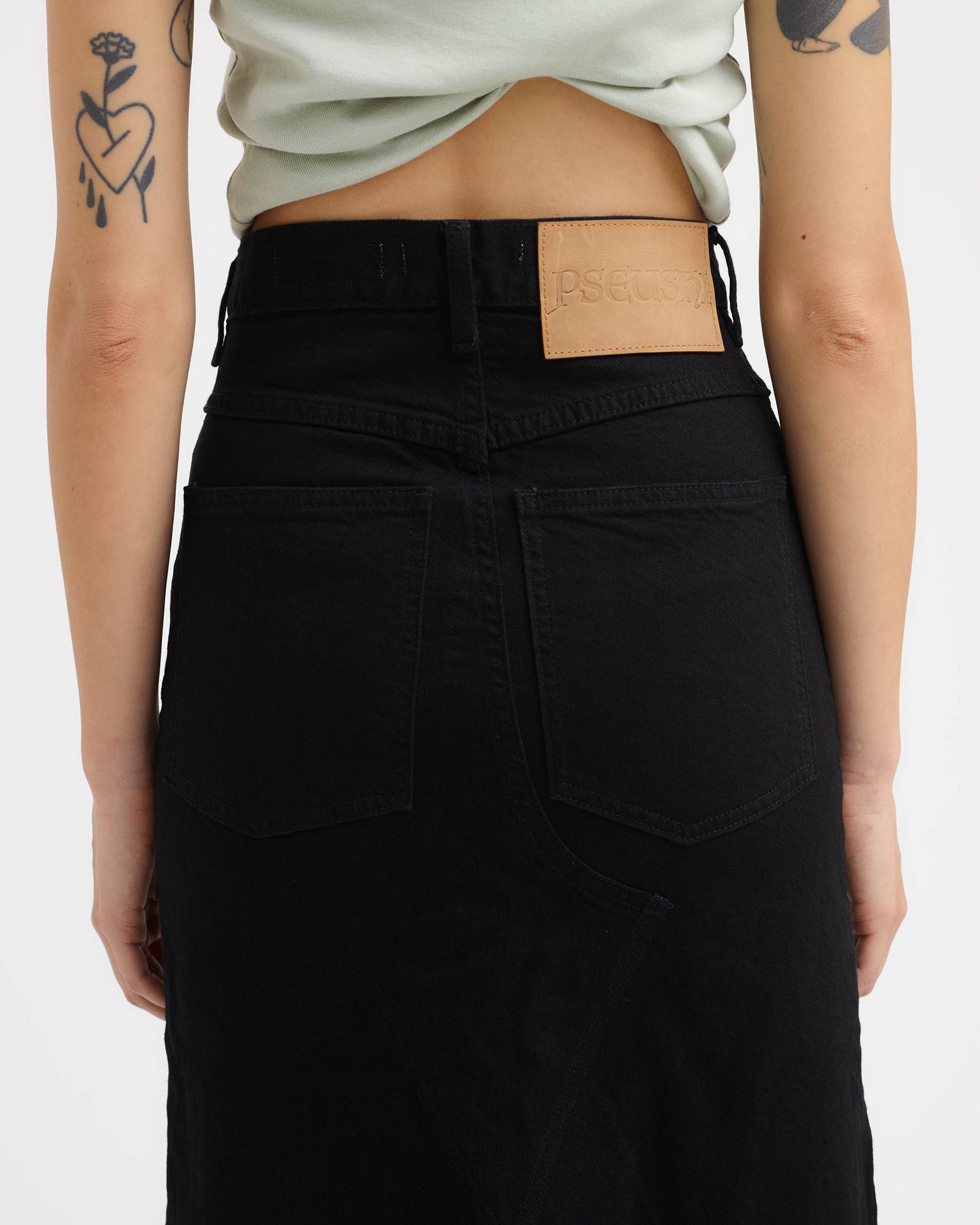 Denim Midi Skirt - Washed Black