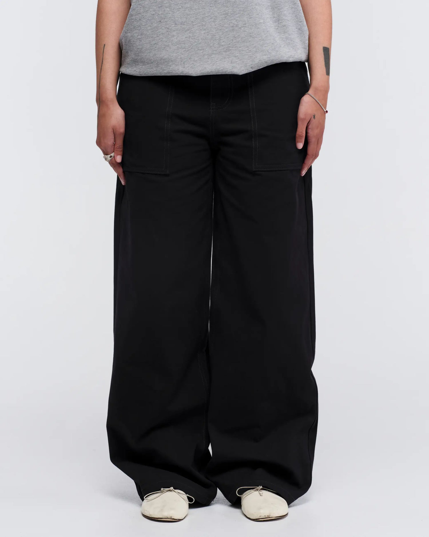 Loose Cut Canvas Fatigue Pant - Washed Black