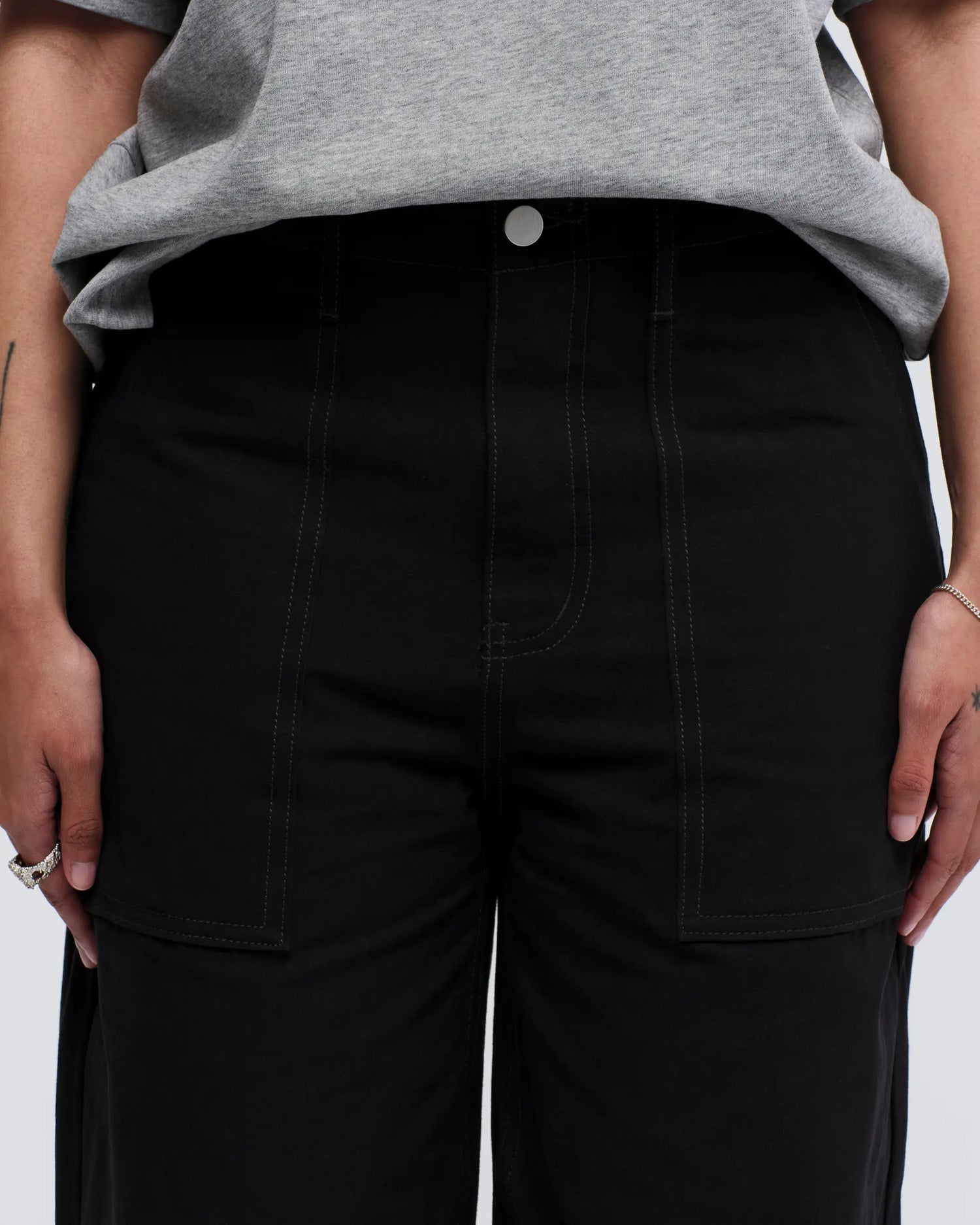 Loose Cut Canvas Fatigue Pant - Washed Black