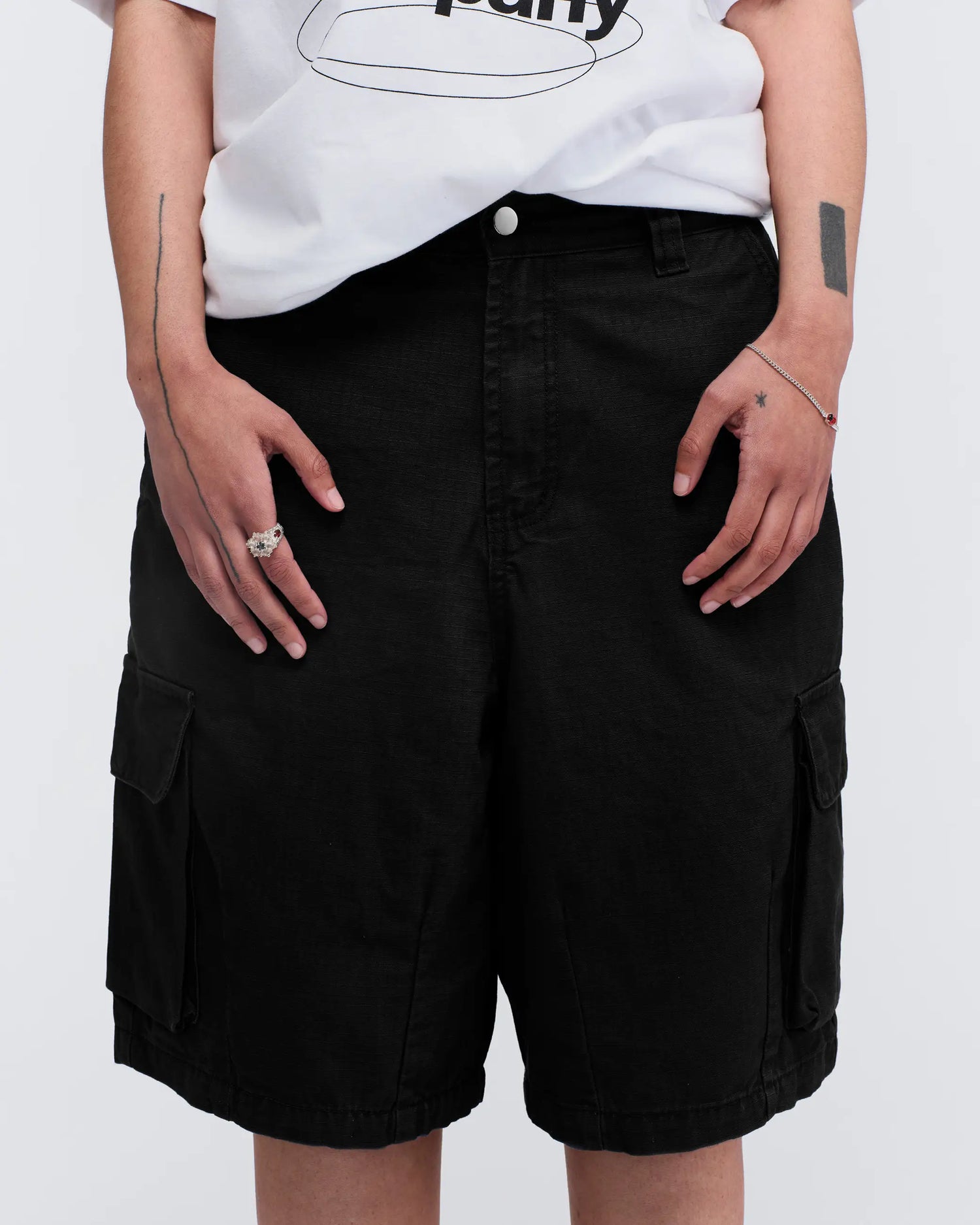 Cotton Ripstop Cargo Shorts - Washed Black