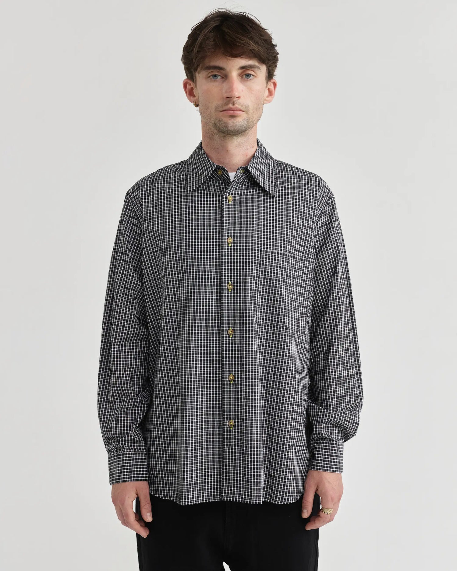 L/S Black Plaid Shirt