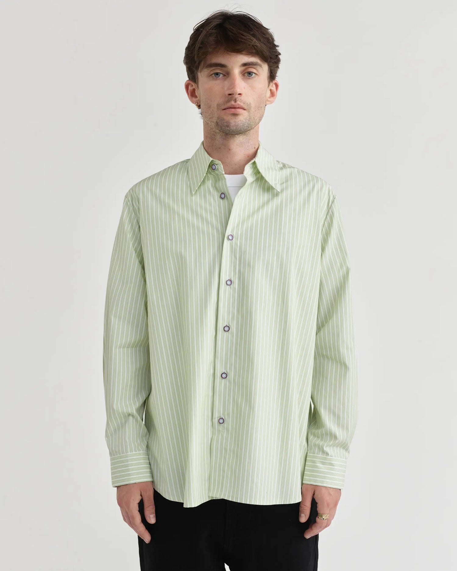 L/S Green Stripe Typewriter Shirt