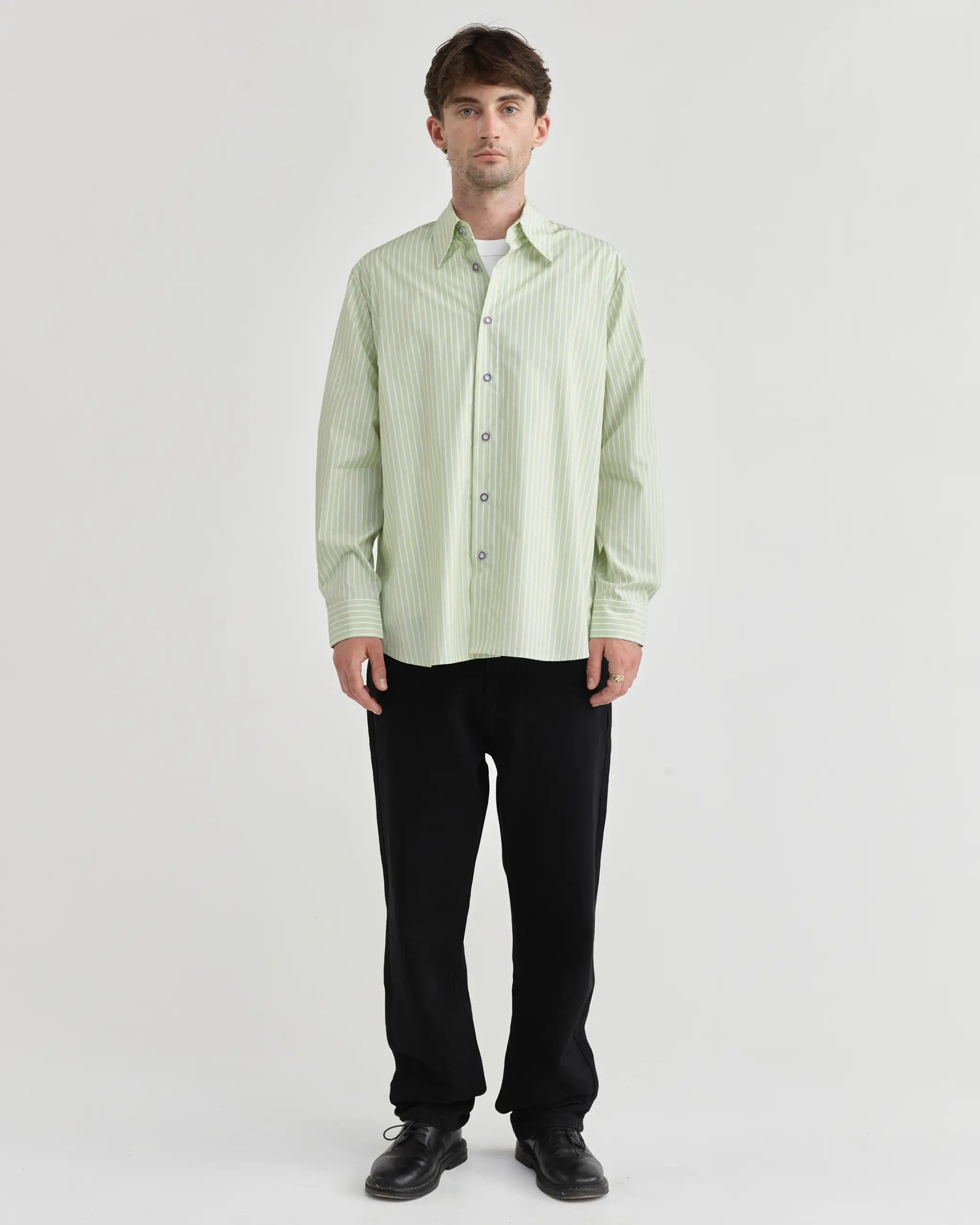L/S Green Stripe Typewriter Shirt