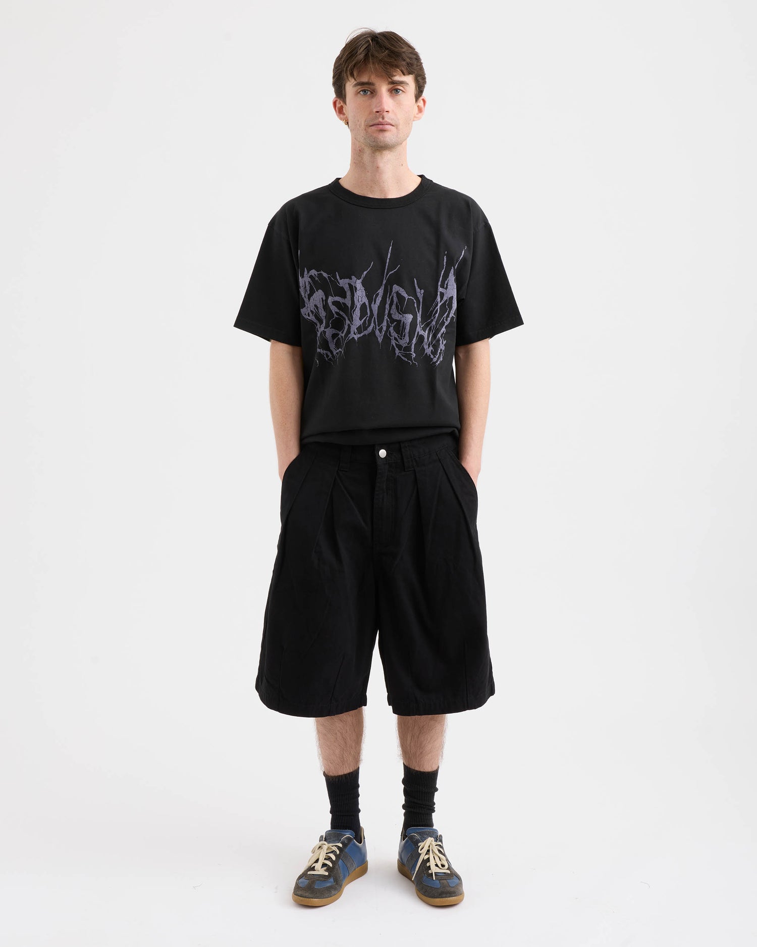 Pleated Balloon Shorts - Washed Black