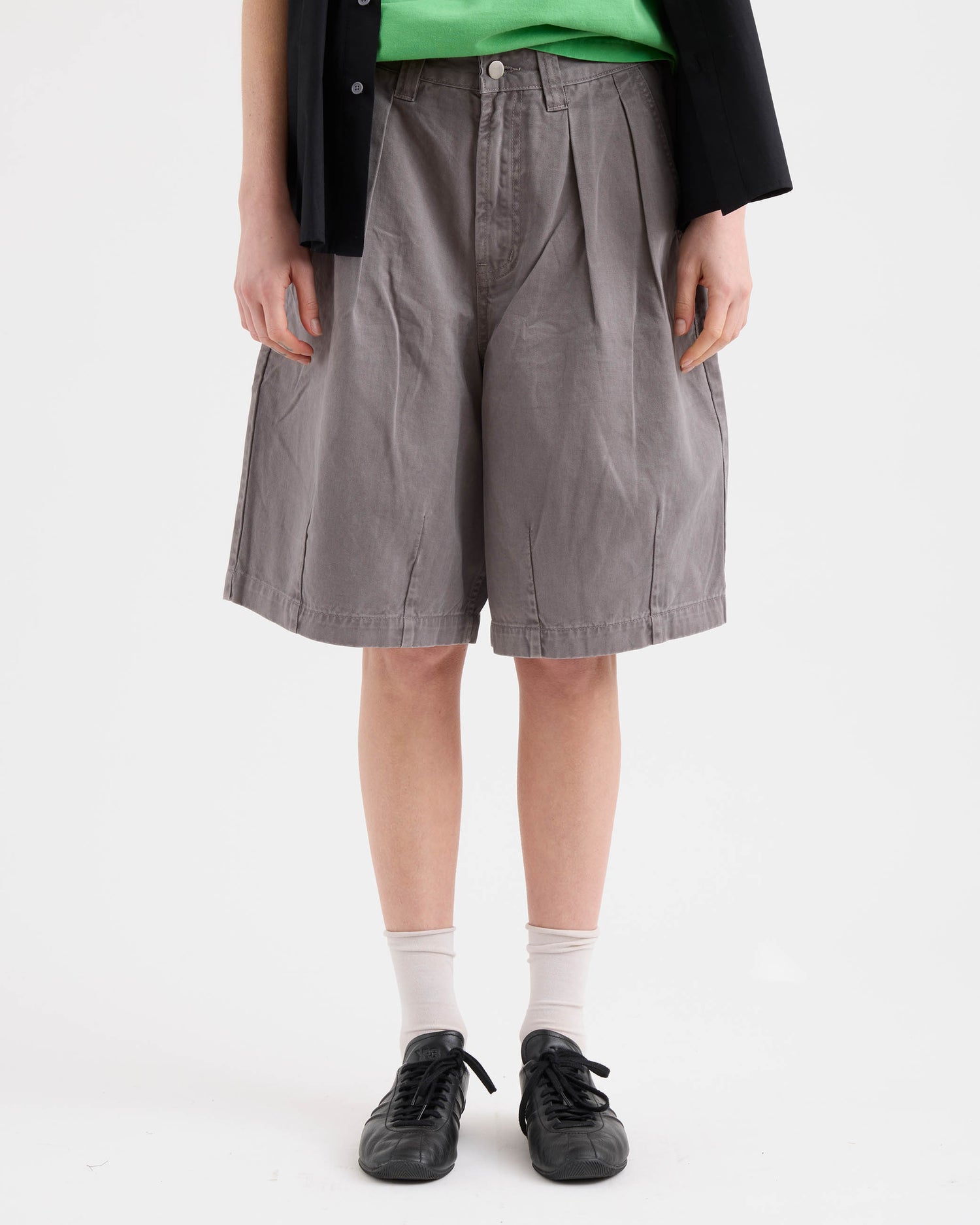 Pleated Balloon Shorts - Washed Grey