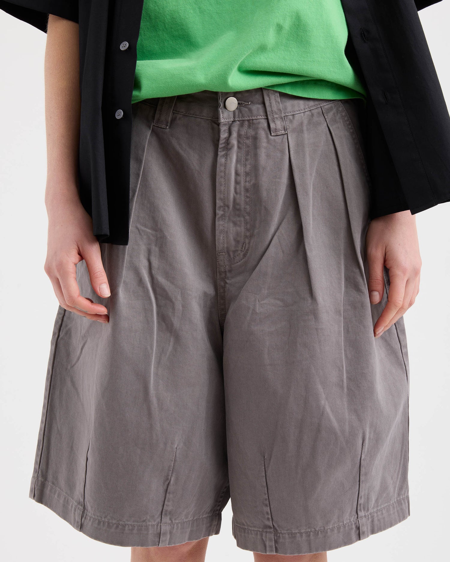 Pleated Balloon Shorts - Washed Grey