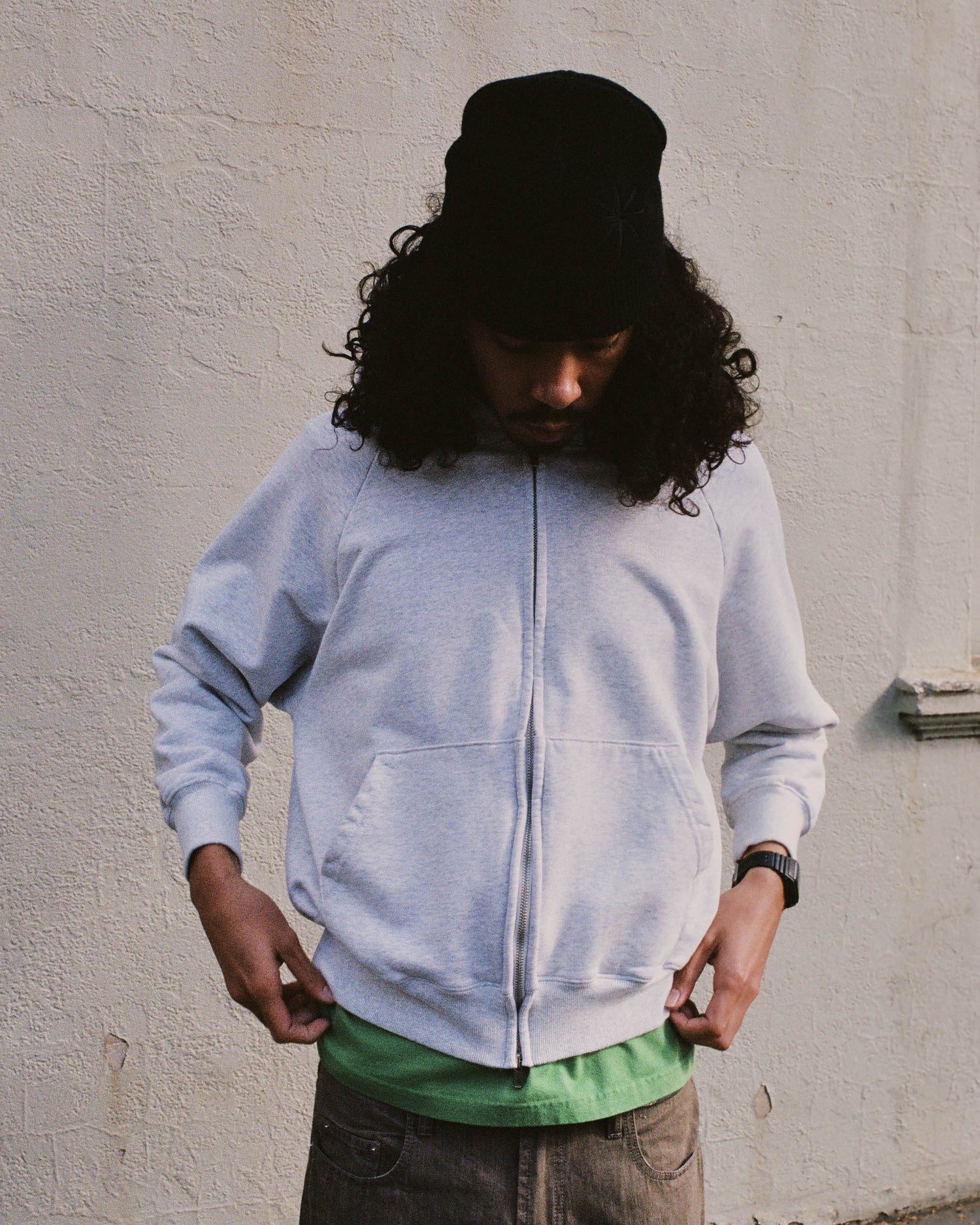Studio Raglan Zip Hoodie - White Marle