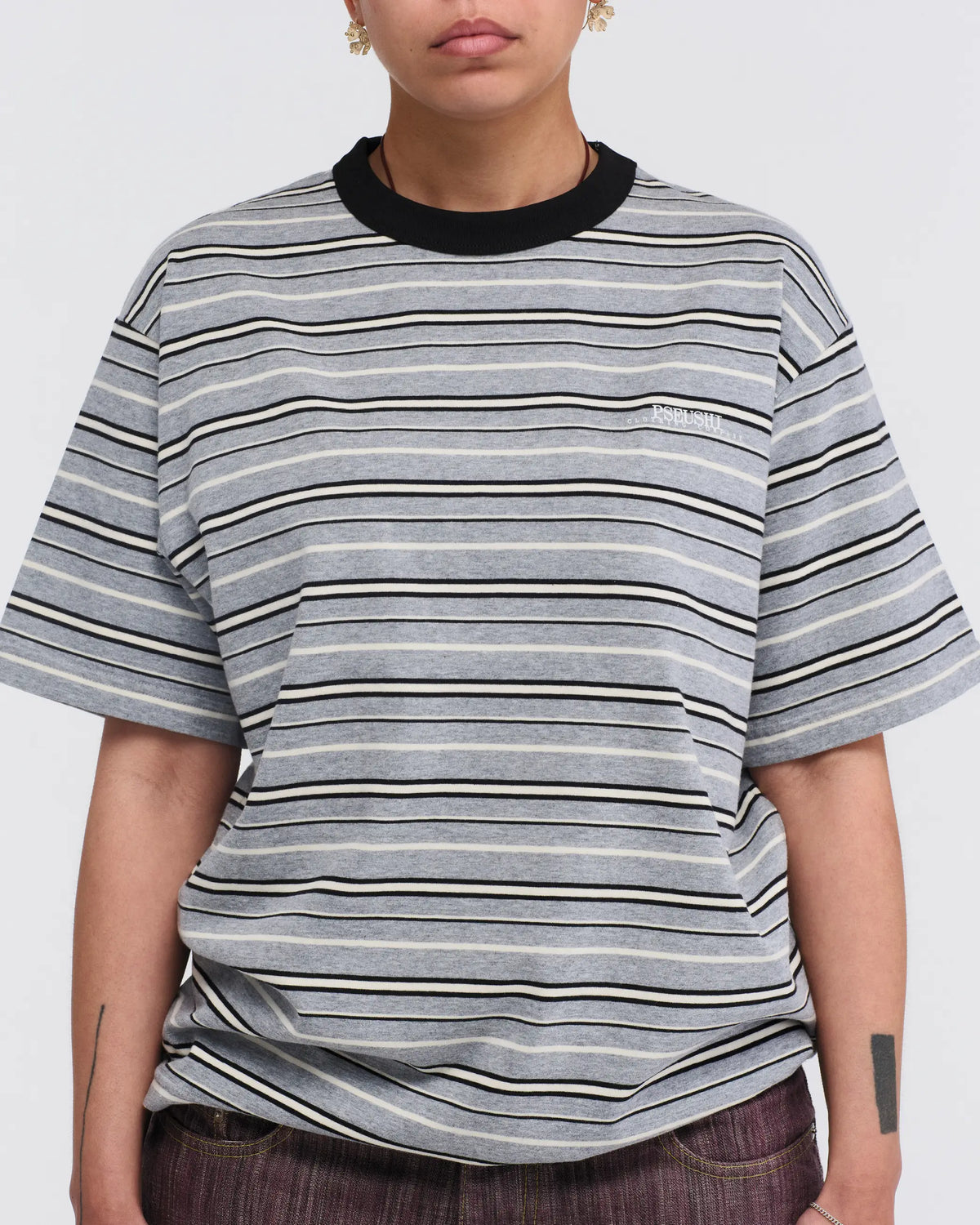 Knitted Stripes Tee - Grey
