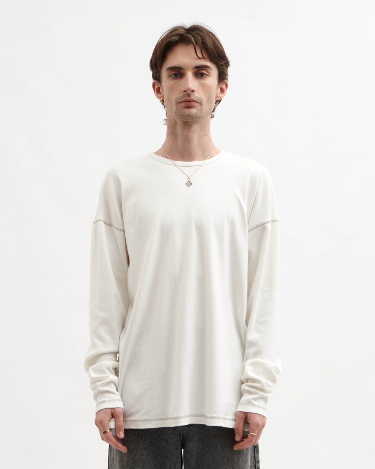 Heavy Rib Knit LS Tee - White