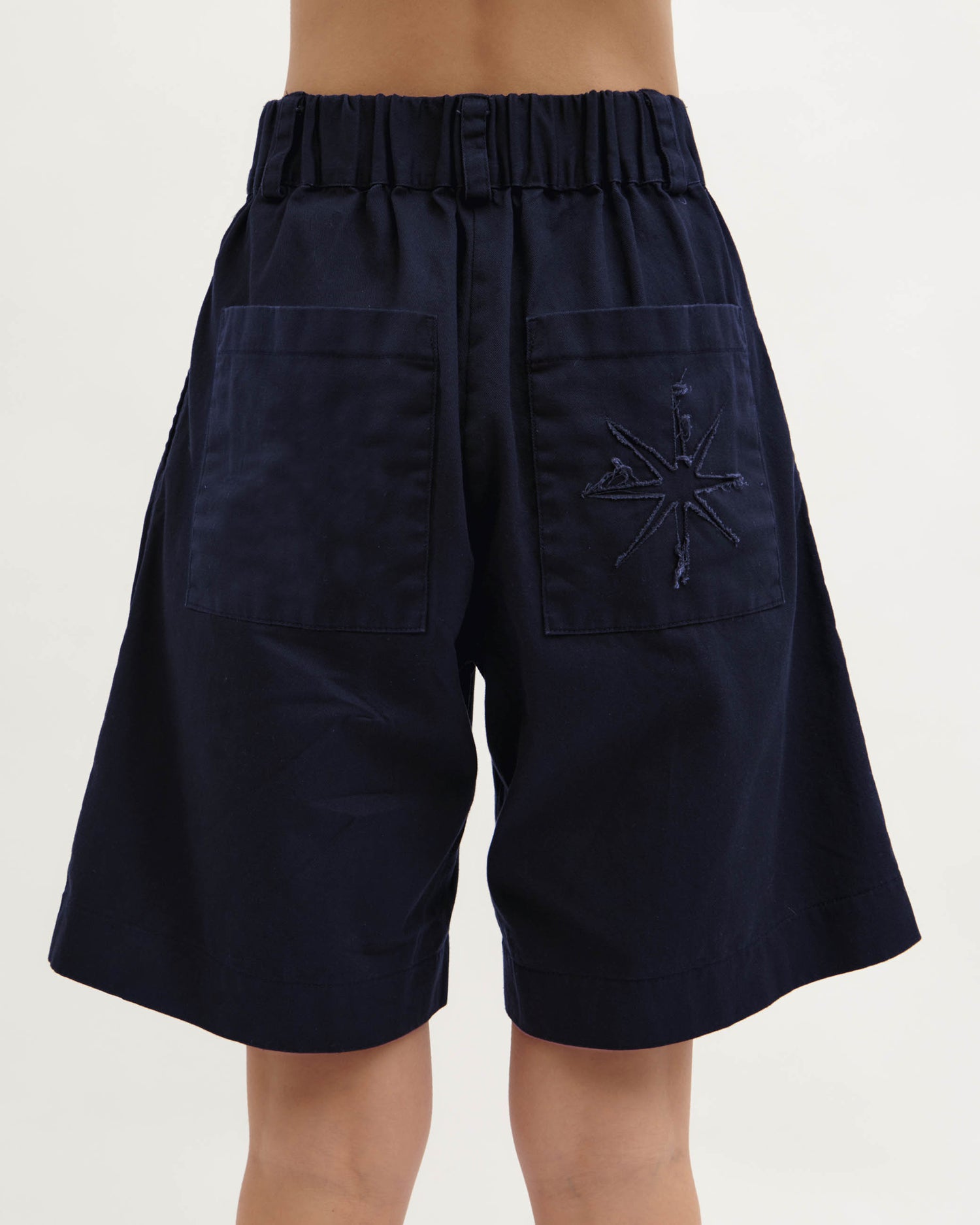 Pleated Wide Shorts - Washed Navy