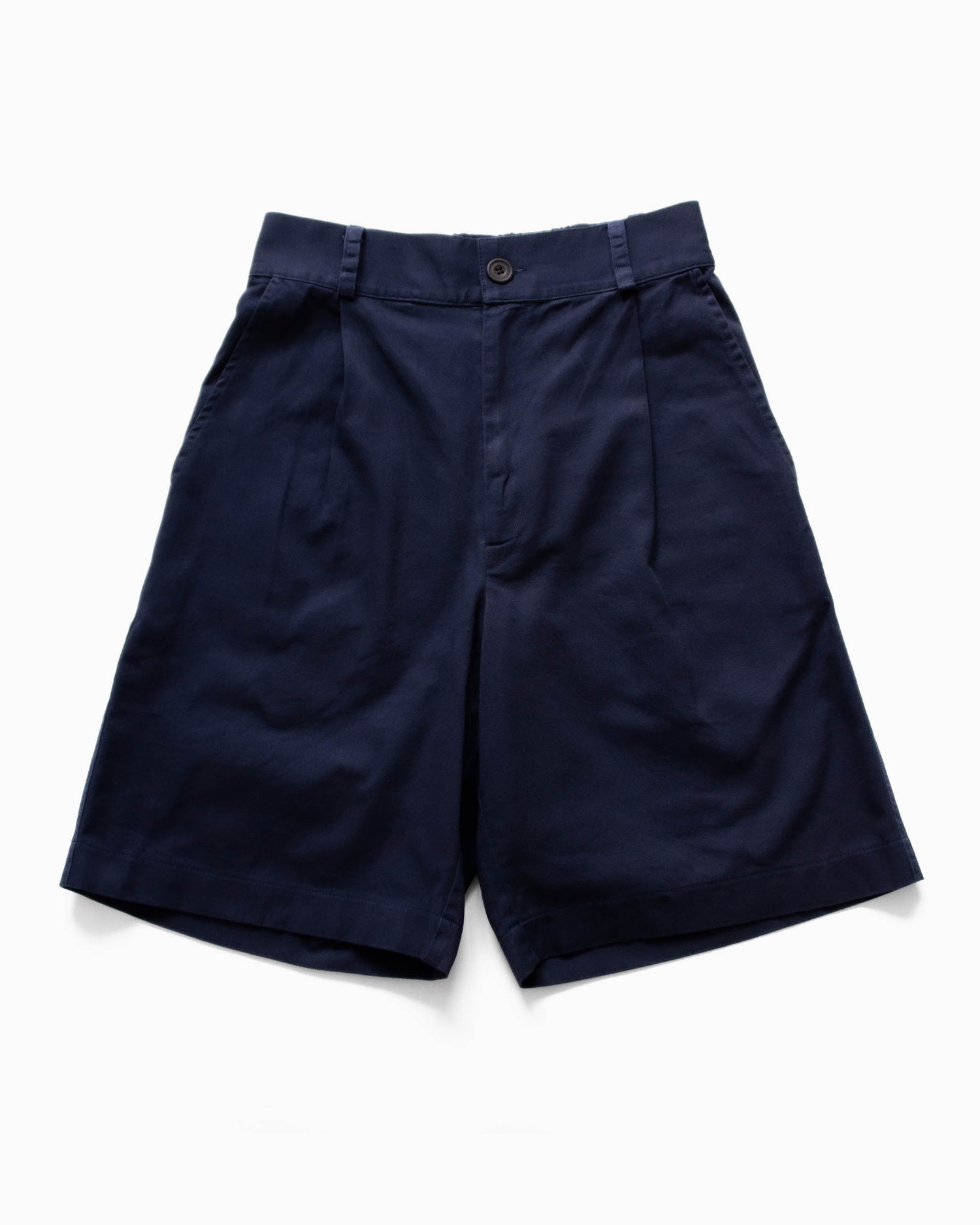 Pleated Wide Shorts - Washed Navy